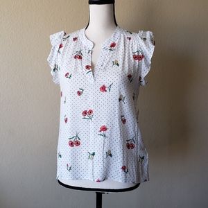 Sweet Rain Floral Ruffle Sleeve Blouse - White